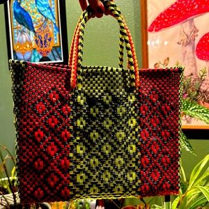 Jumbo Mexican plastic handbag handmade woven tote